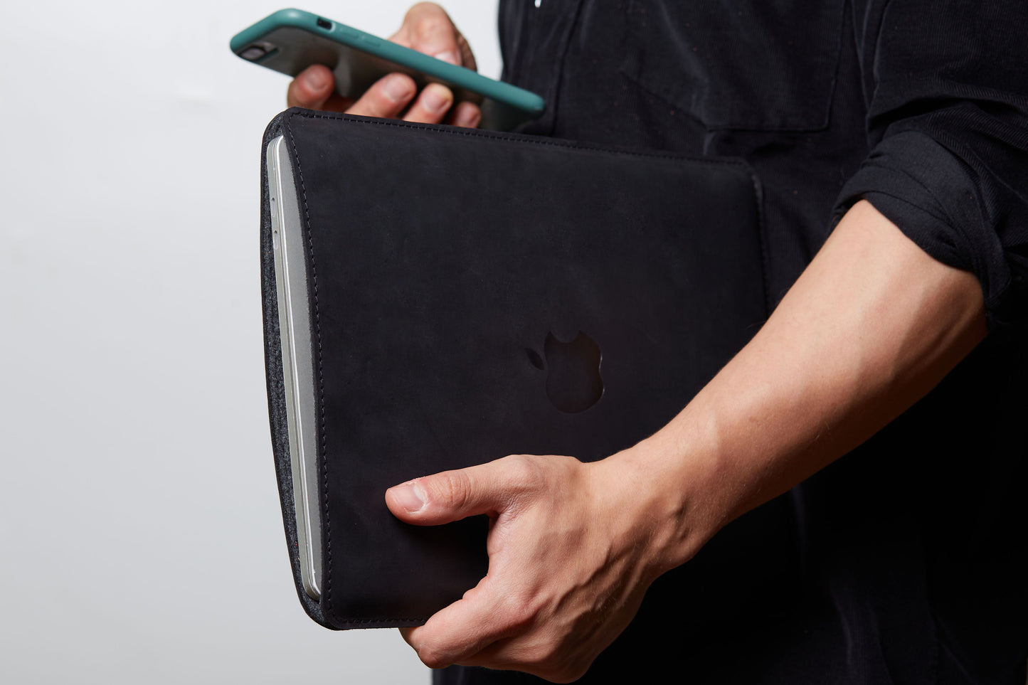 Leather MacBook sleeve with Apple logo