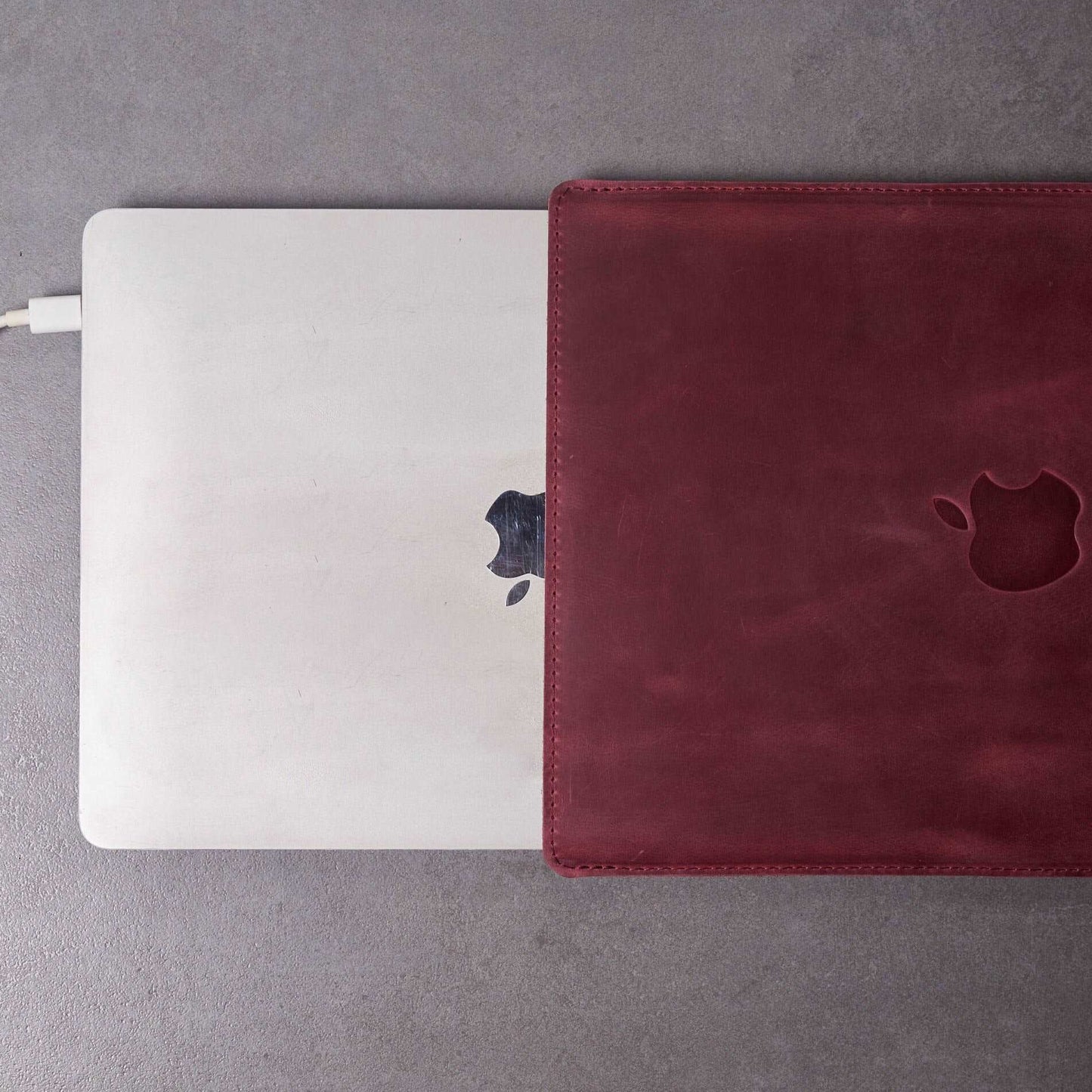 Leather MacBook sleeve with Apple logo