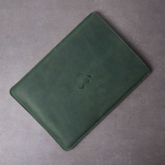 Leather MacBook sleeve with Apple logo